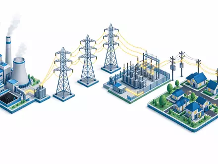 Exelon Corp. isometrische 3D Darstellung der Stromversorgungskette von Erzeugung bis Verbrauch, ISIN US30161N1019 - Foto: THN
