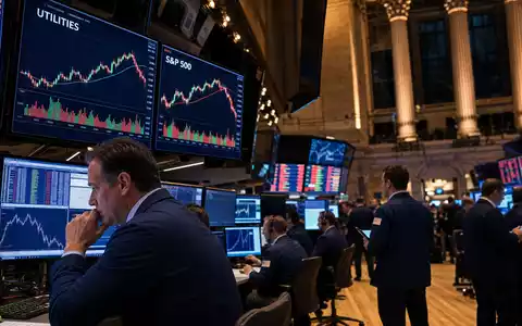 Exelon Corp. NYSE Börsenparkett Editorial mit Händlern und UTILITIES Charts auf Screens, ISIN US30161N1019 - Foto: THN