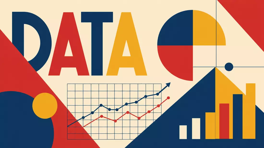 Bauhaus-Poster mit geometrischen Formen, Diagrammen und dem Schriftzug DATA