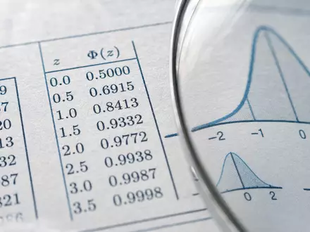 Verisk Analytics (US92345Y1064) rückt in Makroaufnahme gedruckte Statistiktabellen und Verteilungskurven unter einer Lupe ins Bild - Foto: THN