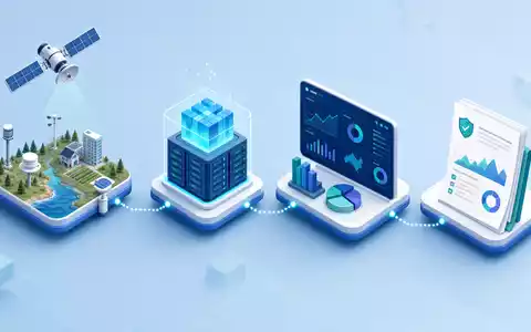 Verisk Analytics (US92345Y1064) visualisiert isometrisch die komplette Wertschöpfungskette von Datenerfassung über Server bis zum Risikobericht - Foto: THN