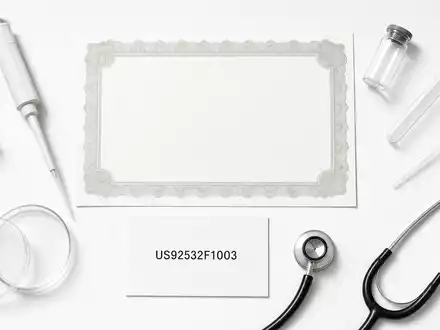 Vertex Pharma US92532F1003 präsentiert eine Flatlay-Anordnung mit Aktienzertifikat, ISIN-Karte und typischen Laborutensilien - Foto: THN