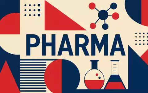 Vertex Pharma US92532F1003 zeigt ein geometrisches Bauhaus-Poster mit Sektor-Text PHARMA und stilisierter Molekülgrafik - Foto: THN