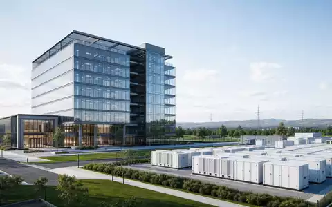 Vistra Corp. (ISIN US92840V1017) investiert in Batteriespeicher, hier als moderner Architektur-Render visualisiert - Foto: THN