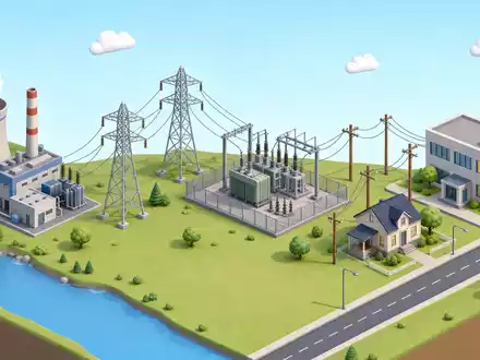 Vistra Corp. (ISIN US92840V1017) veranschaulicht die Stromwertschöpfungskette vom Kraftwerk bis zum Haus als isometrische 3D-Grafik - Foto: THN