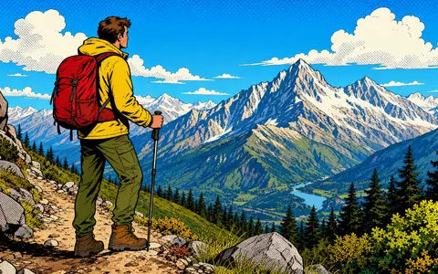 Pop-Art-Comic zeigt Wanderer mit unbedruckter Outdoor-Kleidung auf Bergpfad, VF Corporation ISIN US9255241033 repräsentiert Lifestyle-Markenwelt - Foto: THN