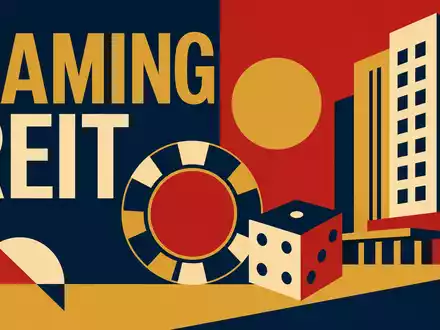 VICI Properties Inc (ISIN US9256521090) gehört zum Gaming-REIT-Sektor, dargestellt als geometrisches Bauhaus-Poster mit Sektor-Text - Foto: THN