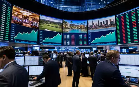 VICI Properties Inc (ISIN US9256521090) notiert an der NYSE, gezeigt durch Börsen-Trading-Floor mit Sektor-Charts - Foto: THN
