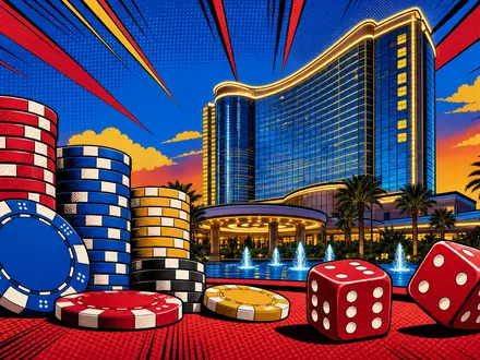 VICI Properties Inc (ISIN US9256521090) im Gaming-Immobiliensektor, dargestellt als farbenfrohe Pop-Art-Comic-Szene mit Casino-Motiven - Foto: THN