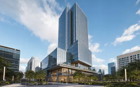 Devon Energy US25179M1036 zeigt ein modernes Firmenhochhaus als Architektur Render mit Glasfassade im Stadtzentrum - Foto: THN