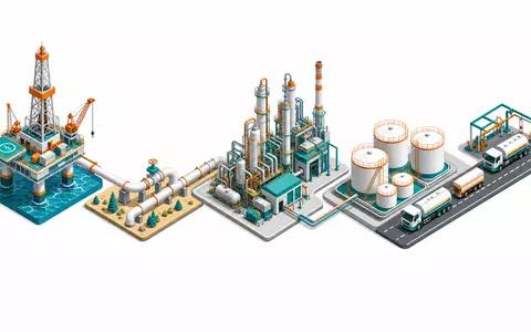 Devon Energy US25179M1036 isometrisches 3D-Diagramm der vollständigen Öl-Gas-Wertschöpfungskette von Förderung bis Vertrieb - Foto: THN