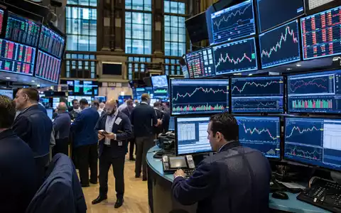 Devon Energy US25179M1036 Börsen-Editorial auf dem NYSE-Handelsfloor mit Energie-Sektor-Charts auf mehreren Monitoren - Foto: THN