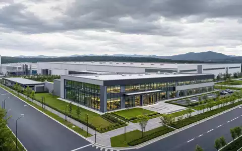 Deere & Co. modernes Fertigungs-Campus als CGI-Architektur-Render mit Glasfassaden, ISIN US24419L1061 Maschinenbau - Foto: THN