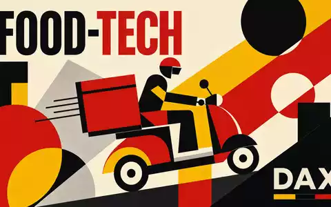 Delivery Hero SE im Bauhaus-Stil, FOOD-TECH und DAX symbolisieren Delivery Hero SE ISIN DE000A2E4K43 Börsennotierung - Foto: THN