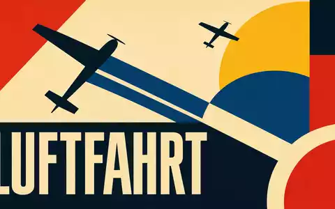 Delta Air Lines Inc. Bauhaus-Poster mit geometrischen Flugzeugsilhouetten und Sektor-Text LUFTFAHRT, US2473617023 - Foto: THN