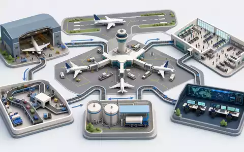 Delta Air Lines Inc. isometrisches 3D-Diagramm zeigt die Wertschöpfungskette einer Fluggesellschaft, US2473617023 - Foto: THN