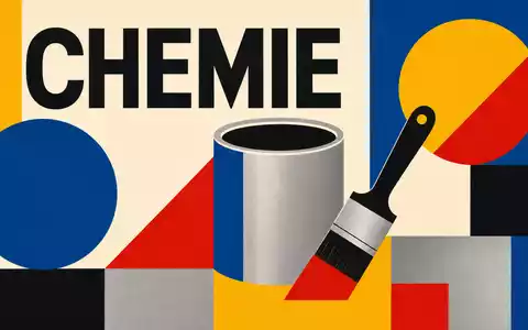 Geometrisches Bauhaus-Poster mit Sektor-Schriftzug CHEMIE reprĂ€sentiert Branche von Akzo Nobel N.V., ISIN NL0013267909, kĂŒnstlerisch - Foto: THN