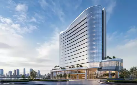 NN Group N.V. (ISIN NL0010773842) passt zu diesem futuristischen Architektur-Render eines gläsernen Hochhauses - Foto: THN