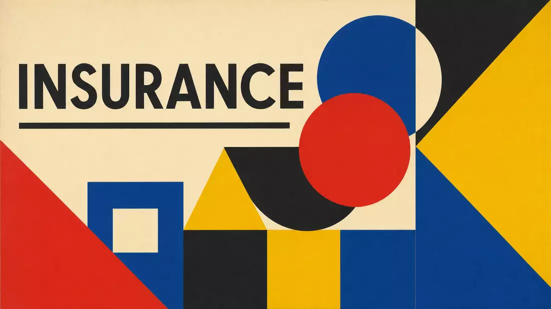 Geometrisches Bauhaus-Poster mit bunten Formen und dem Schriftzug INSURANCE