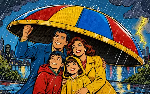 NN Group N.V. (ISIN NL0010773842) wird als bunte Pop-Art-Comic-Szene mit schützendem Regenschirm dargestellt - Foto: THN