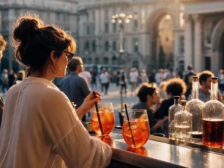 Davide Campari-Milano N.V. (NL0015435975) zeigt fotorealistisch stimmungsvolle Aperitif-Cocktails auf sonniger Mailänder Piazza-Terrasse am Abend - Foto: THN
