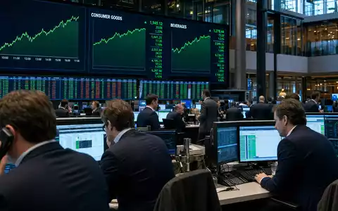 Davide Campari-Milano N.V. (NL0015435975) begleitet Börsen-Editorial vom Euronext-Amsterdam-Handelssaal mit AEX-Index und Konsumgüter-Charts - Foto: THN