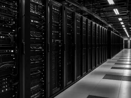 Schwarz-Weiß-Reportage eines Rechenzentrums verdeutlicht digitale Infrastruktur von Koninklijke KPN N.V. ISIN NL0000009082 - Foto: THN