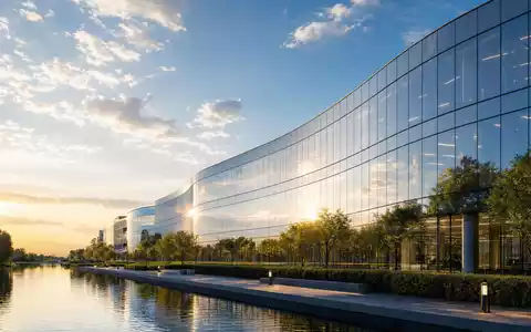 Architektur-Rendering eines gläsernen Bürokomplexes am Kanal steht für Firmensitz von Koninklijke KPN N.V. NL0000009082 - Foto: THN