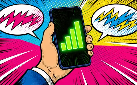 Pop-Art-Comic mit stilisiertem Smartphone und Signalbalken symbolisiert Mobilfunkstärke von Koninklijke KPN N.V. NL0000009082 - Foto: THN
