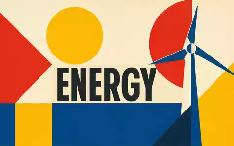 Energiekontor AG DE0005313506 Bauhaus-Poster mit geometrischen Primärfarben kleiner Windturbine und großem ENERGY-Schriftzug - Foto: THN