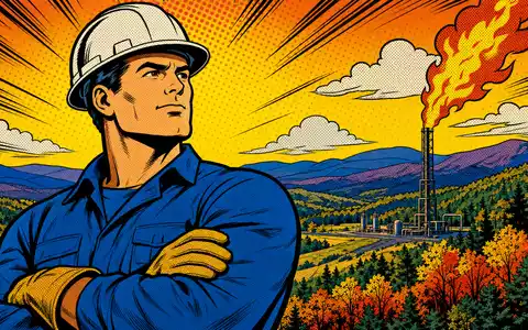 EQT Corp. Pop Art Comic Erdgas Arbeiter Appalachian Bohrinsel Gasfackel Retro Illustration US26884L1098 - Foto: THN