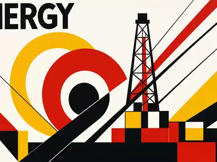 EOG Resources US26875P1012 Bauhaus-Poster mit geometrischen Formen Bohrturm Silhouette und Sektor-Text ENERGY - Foto: THN