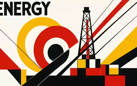 EOG Resources US26875P1012 Bauhaus-Poster mit geometrischen Formen Bohrturm Silhouette und Sektor-Text ENERGY - Foto: THN