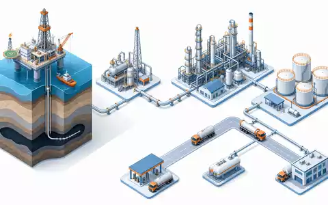 EOG Resources US26875P1012 isometrisches 3D-Diagramm der Öl-Gas Wertschöpfungskette von Förderung über Raffinerie bis Transport - Foto: THN