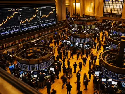 EOG Resources US26875P1012 NYSE Börsensaal mit Tradern und Energiesektor-Kurscharts auf großen Bildschirmen - Foto: THN