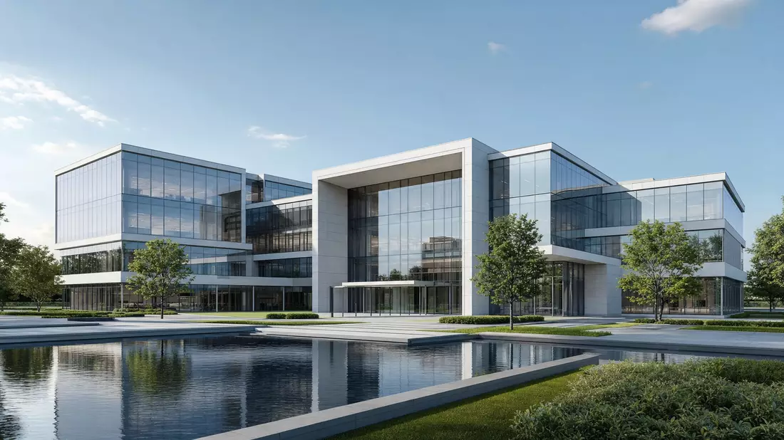 Architektur-CGI modernes Glasgebäude als Firmensitz von Entergy Corp