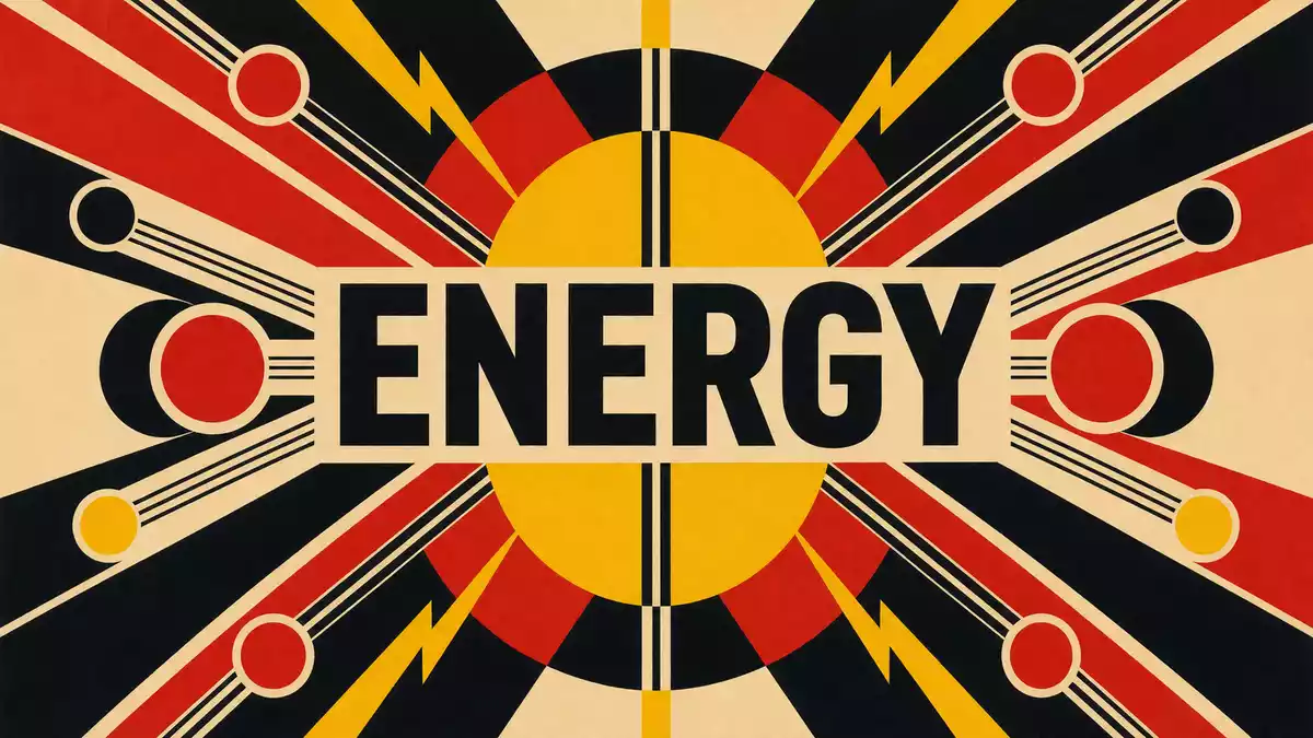 Bauhaus-Grafikposter mit Schriftzug ENERGY und geometrischen Formen für Entergy Corp