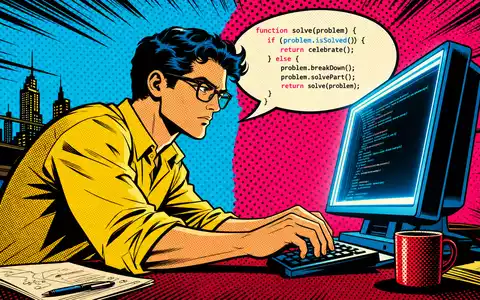 EPAM Systems US26874Q1031 – Pop Art Comic eines Softwareentwicklers am Terminal mit bunter Code Sprechblase - Foto: THN