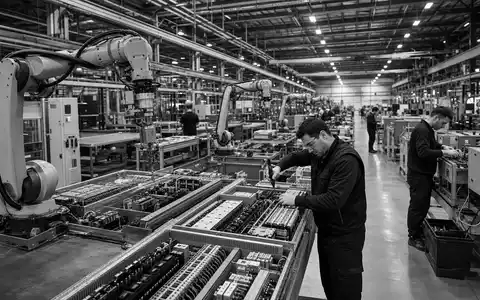 In Automatisierungshallen fertigt Schneider Electric S.E. FR0000121972 Steuerungskomponenten dokumentiert in dieser dokumentarischen Schwarzweiß-Reportage-Aufnahme heute - Foto: THN