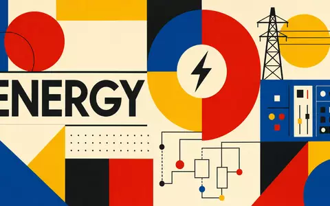 Dieses Bauhaus-Poster zeigt geometrisch Energie-Symbole und passt zur Branche von Schneider Electric S.E. FR0000121972 - Foto: THN