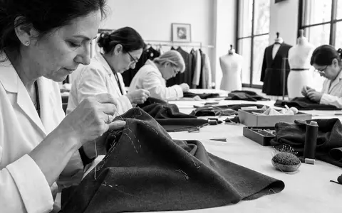 Näherinnen fertigen Textilien in Manufaktur, passend zu Brunello Cucinelli S.p.A., ISIN IT0004764699, Symbol feiner Handwerkskunst - Foto: THN