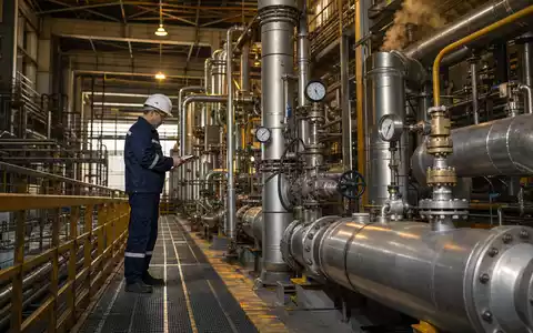 Spirax-Sarco Engineering plc GB00BWFGQN14 zeigt Ingenieur bei Inspektion einer industriellen Dampfanlage mit Rohrsystemen - Foto: THN