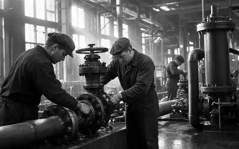Spirax-Sarco Engineering plc GB00BWFGQN14 dokumentiert Techniker bei Montage industrieller Dampfrohrsysteme in Schwarzweiß - Foto: THN