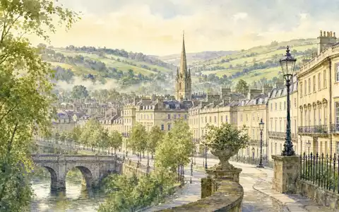 Spirax-Sarco Engineering plc GB00BWFGQN14 hat Firmensitz Cheltenham, Aquarell zeigt englische Regency-Stadt mit Hügellandschaft - Foto: THN
