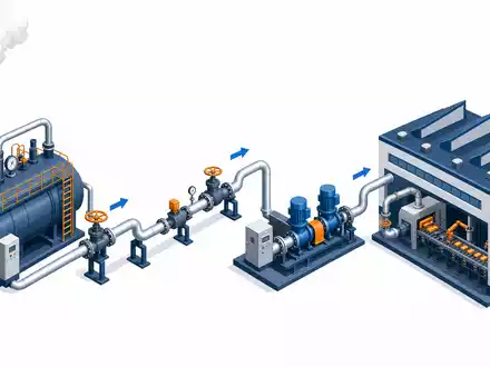 Spirax-Sarco Engineering plc GB00BWFGQN14 Wertschöpfungskette isometrisch: von Dampfkessel über Ventile bis zur Fabrikhalle - Foto: THN