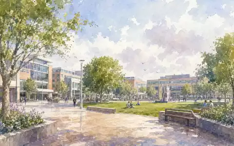 Aquarellmalerei zeigt britische Stadtansicht nahe Firmensitz von Rentokil Initial plc, ISIN GB00B082RF11, ruhige Geschäftsatmosphäre - Foto: THN