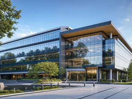 Architektur-Render eines modernen Bürogebäudes symbolisiert Hauptsitz von Rentokil Initial plc, ISIN GB00B082RF11, professionelle Ausstrahlung - Foto: THN