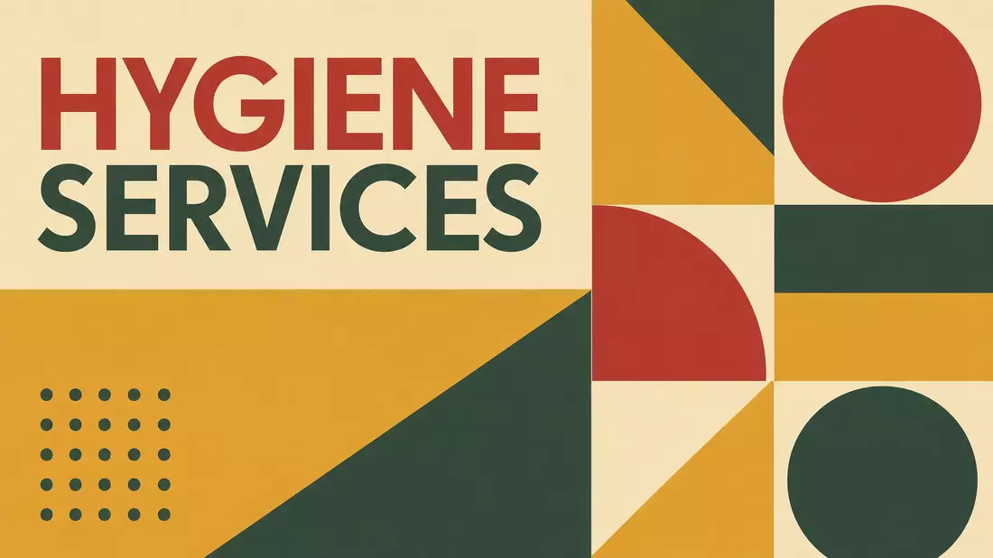 Bauhaus-Poster mit geometrischen Formen und dem Schriftzug Hygiene Services