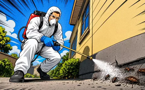 Pop-Art-Comic zeigt Schädlingsbekämpfer im Einsatz, passend zu Rentokil Initial plc, ISIN GB00B082RF11, farbenfrohe Szene - Foto: THN