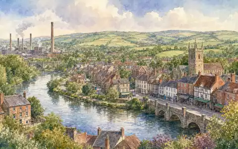 Croda International Plc (ISIN GB00BJFFLV09) inspiriert dieses Aquarellbild einer englischen Marktstadt mit Fluss und Industrie - Foto: THN